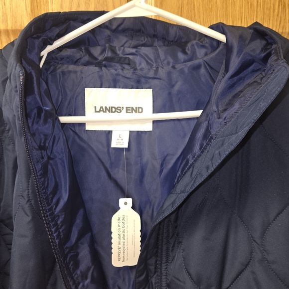 New Lands' End Navy Quilted Hooded Jacket, Women's Size Large - Picture 3 of 3